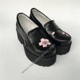High Platform Sweet Black Lolita Shoes with Pink Sakura Pattern