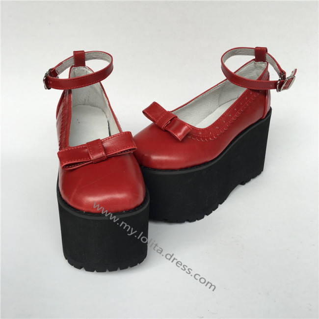 High Platform Matte Wine Lolita Shoes with Bows