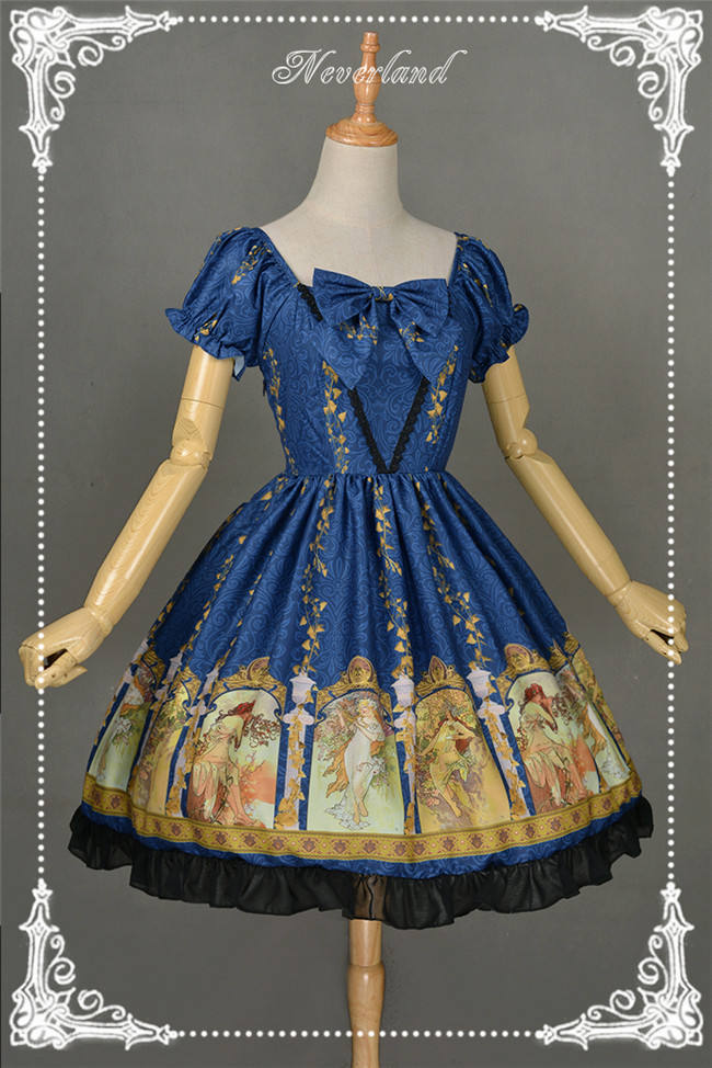 Neverland Lolita -Mucha Four Seasons- Printed Lolita OP Dress