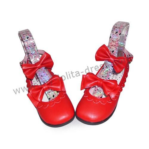 Matte Red Double Bow Lolita Shoes