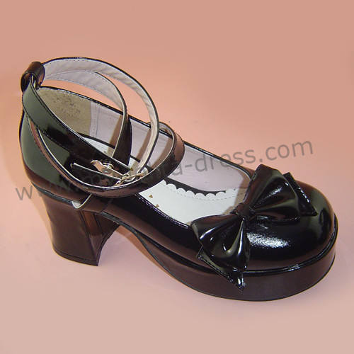 Wine Red 3 Straps Bow Lolita Shoes