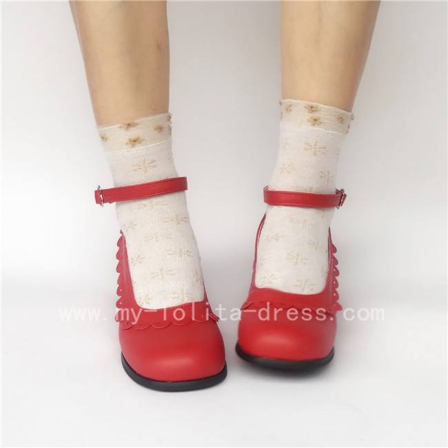 White Floral PU Lolita Shoes