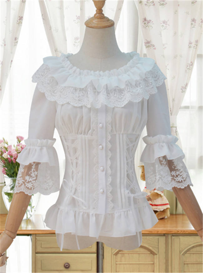 Sweet Lolita Flare Sleeves Blouse Black L - In Stock