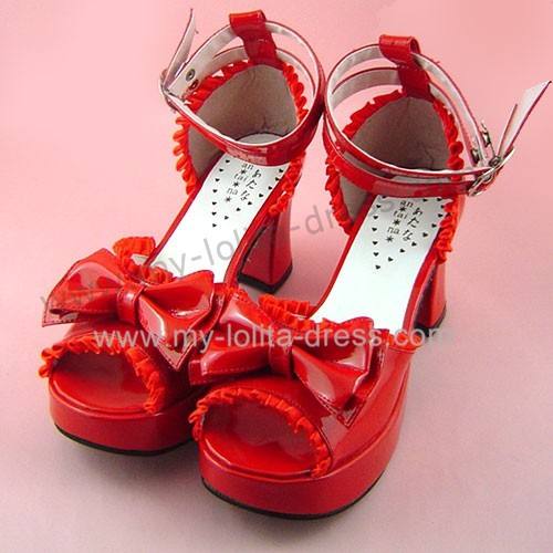 Glossy Red Ruffles Trim Pretty Girls Summer Shoes