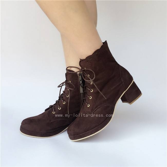 Coffee Velvet Lolita Boots for Woman