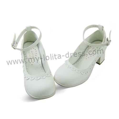 White Floral PU Lolita Shoes