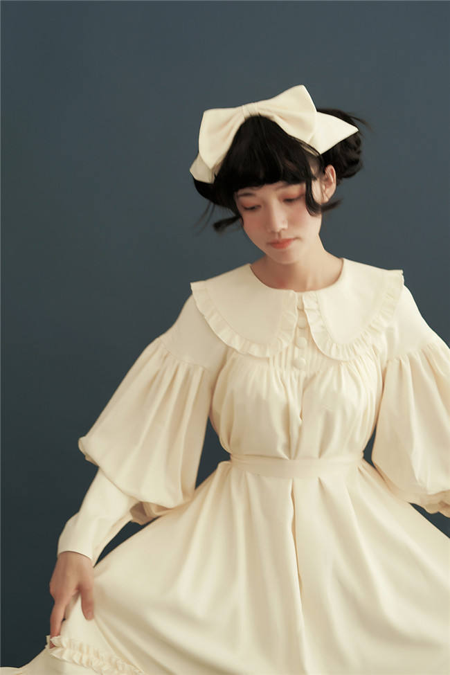 Vintage Unicolor Babydoll Style Peterpan Collar Lolita OP - Ready Made