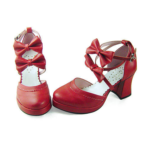 Burgundy Double Bows Lolita Shoes