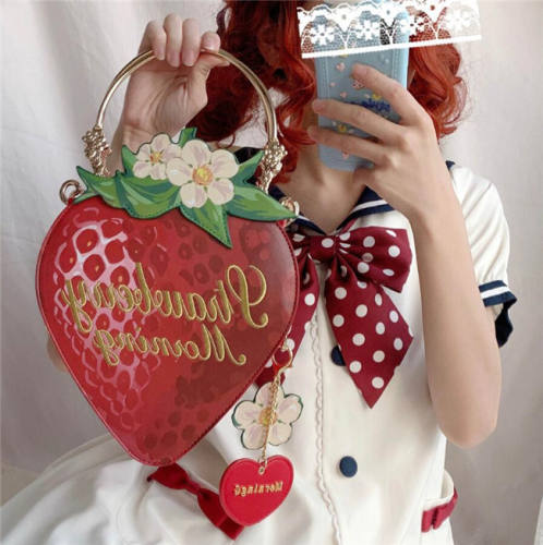 Lolita Strawberry Cabas Woven Rattan Bag