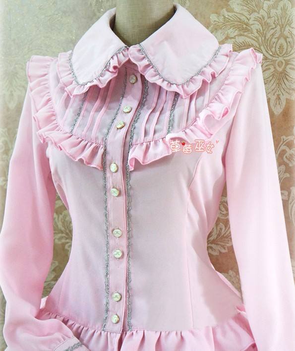 Long Sleeves Ruffles Silk Linen Lolita Shirt