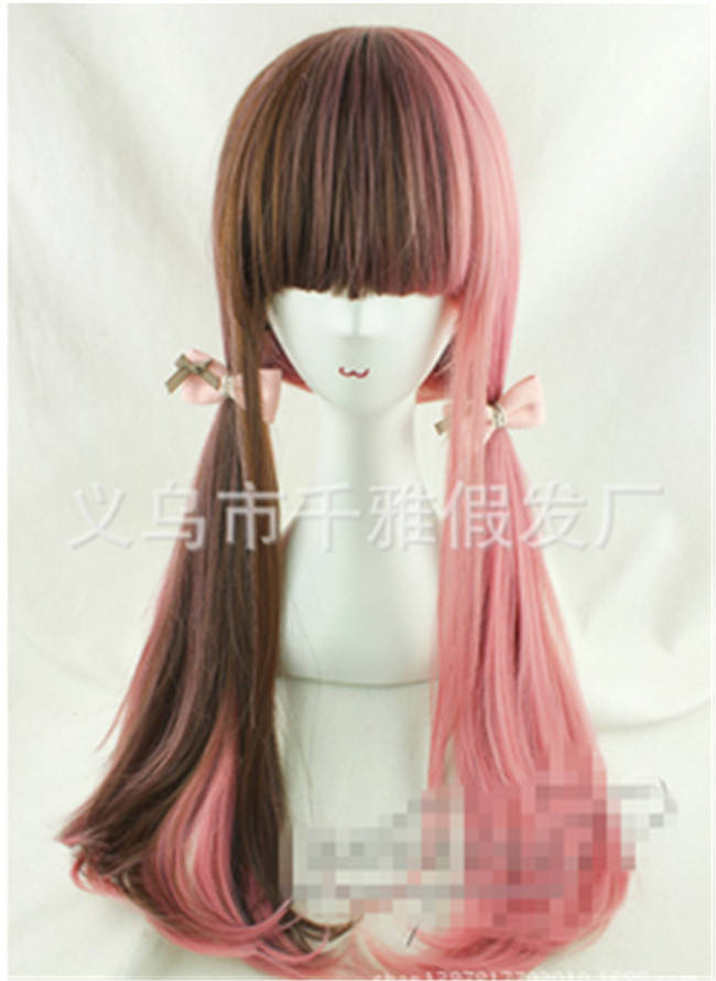 Sweet Smoky Pink&Brown Blended Lolita Wig with Bangs 70cm Long - In Stock