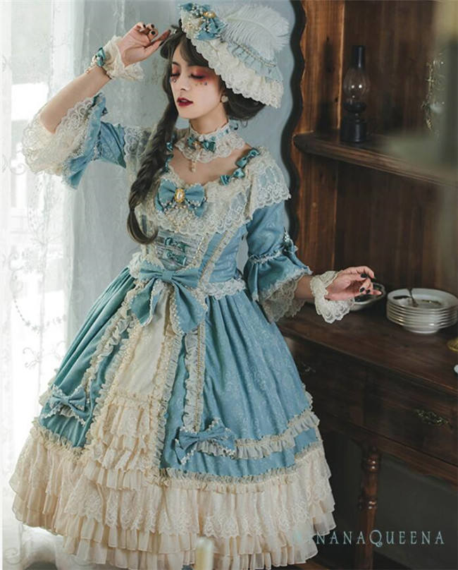 Moira~ Lolita Short Sleeves OP Dress -Sax Size XL In Stock
