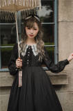 Little Dipper Embroidery Collar Long Sleeves Lolita OP -Ready Made Black Short Version Size M In Stock