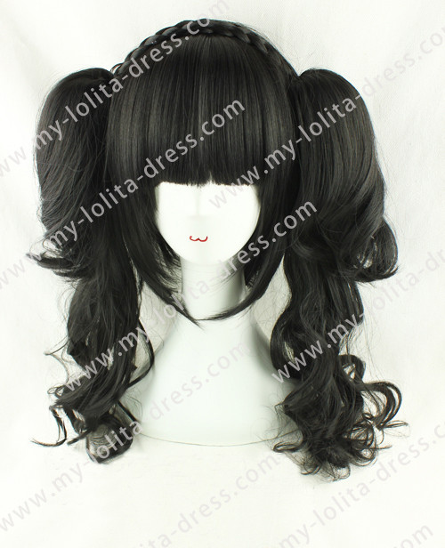 Cosplay curly Black & White pigtail Bang full cap fashion wig *new*