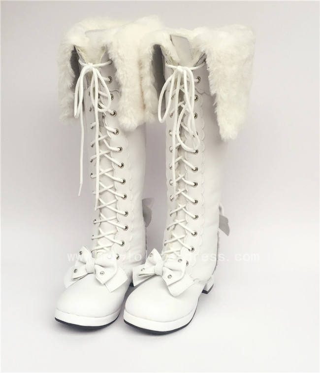 Sweet White Real Leather Upper Lolita High Boots