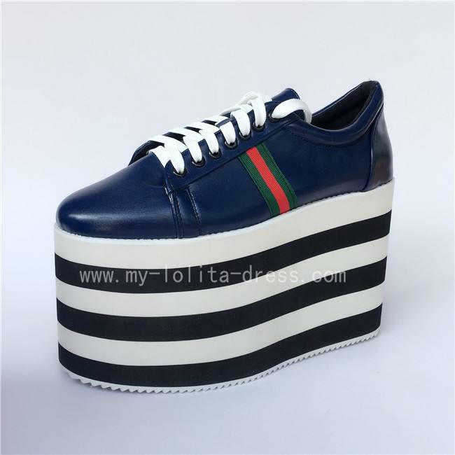 Black with White Lolita High Platform Shoes