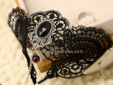 Black Lace Vintage Bronze Pendant Bracelet and Flower Ring-out