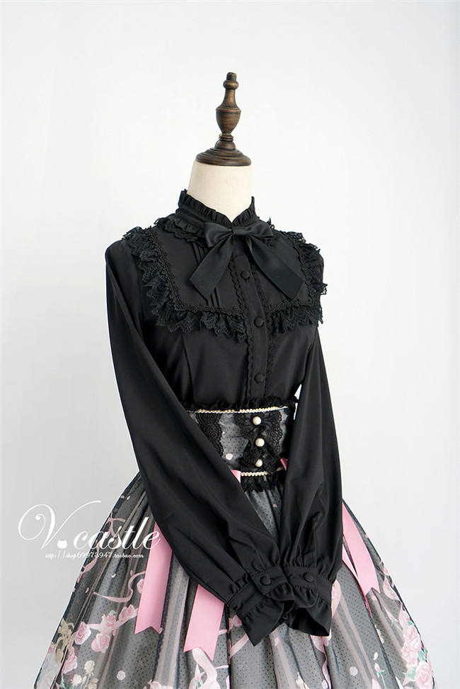 Sweet Roll Collar Lolita Blouse -Ready Made Black Size S - In Stock