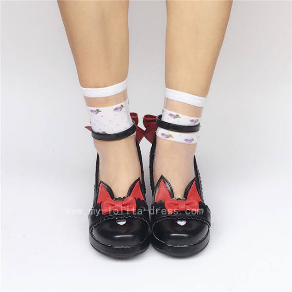 Sweet Black with Red Bows Lolita Heels Shoes