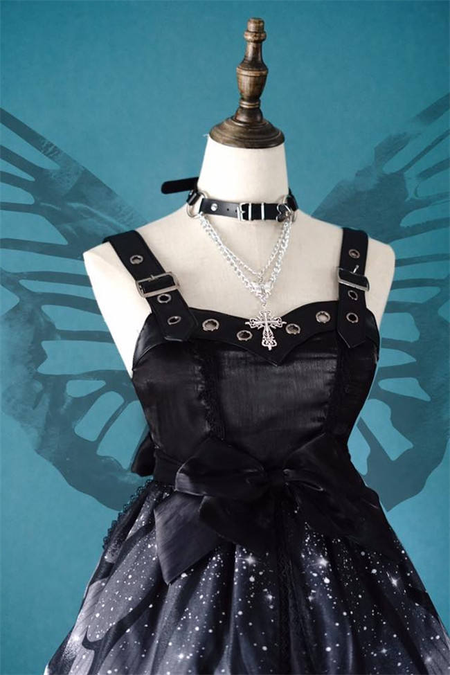 Butterfly Effect ~Punk Halloween Lolita High Waist JSK - Blue Green Short Version Size S - In Stock
