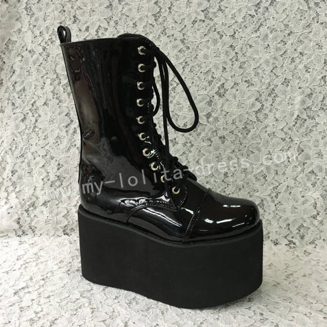 Sweet Glossy Black Lolita High Platform Boots