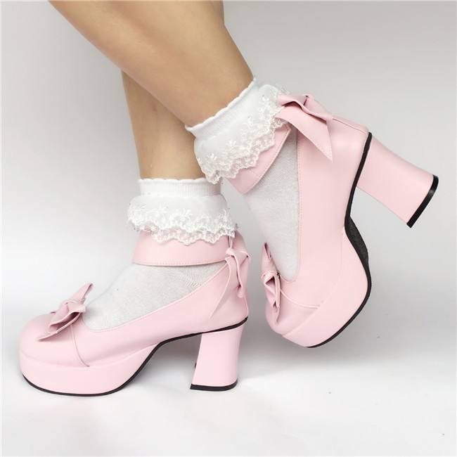 Pink Bows Wide Strap Lolita Shoes