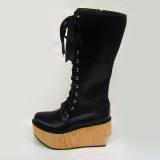 Black Straps Brown Sole Lolita Boots