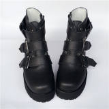Matte Black Buckles Lolita Short Boots