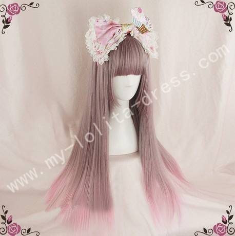 Light Brown Pink Straight Lolita Wig 70cm long