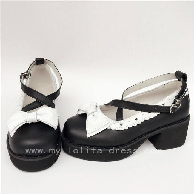 Sweet Black White Square Heels Lolita Shoes