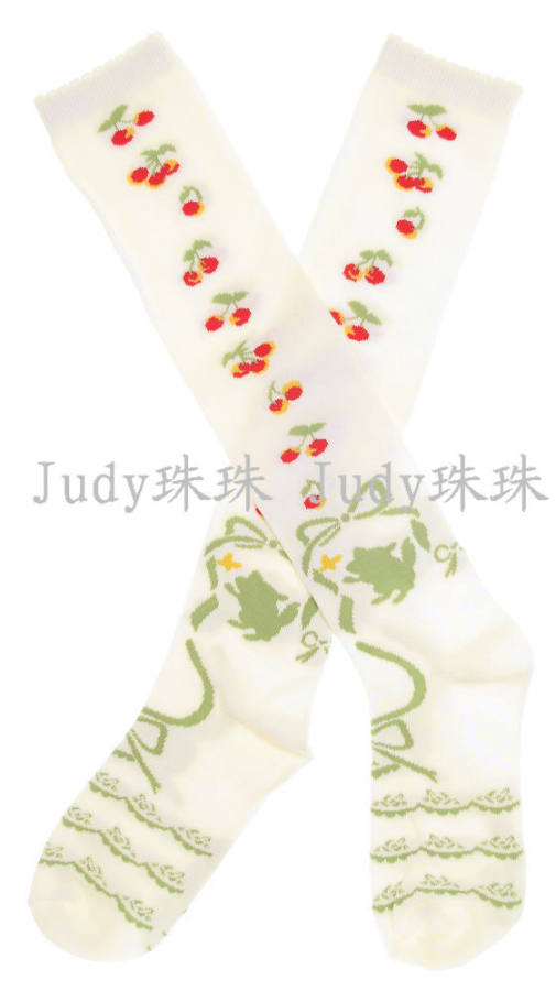 White Cotton Strawberry Printed Girls Socks