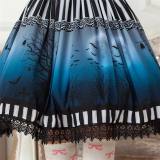 Bats at the Dark Night -Dark Blue Gothic Lolita Pleated Skirt