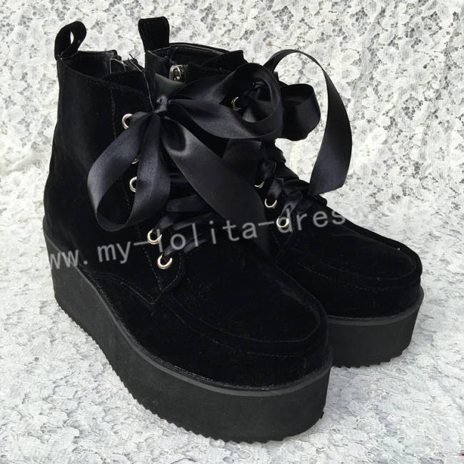 Girl's Gothic Black Velvet Lolita High Platform