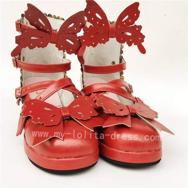 Sweet Wine Matte Bows Straps Lolita Shoes