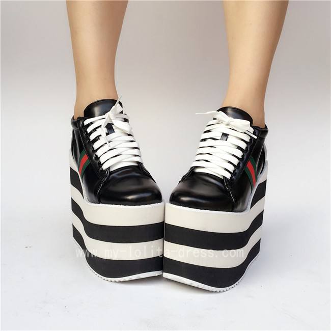 Black with White Lolita High Platform Shoes