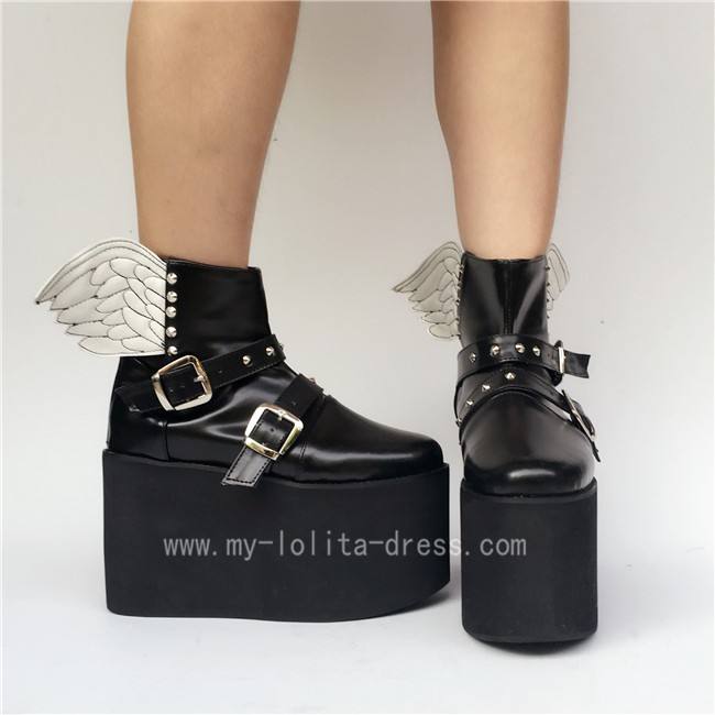 Gothic Matte Black Lolita High Platform with Wings