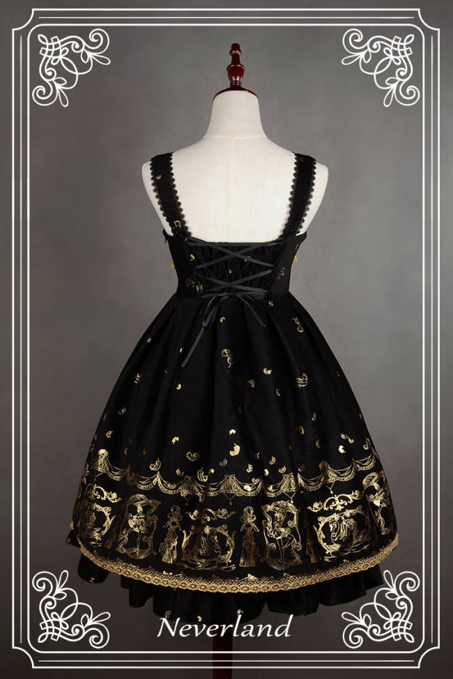 Neverland Lolita ~Golden Swan Lake~ Gold Stamping Thick Lolita JSK Black M - In Stock