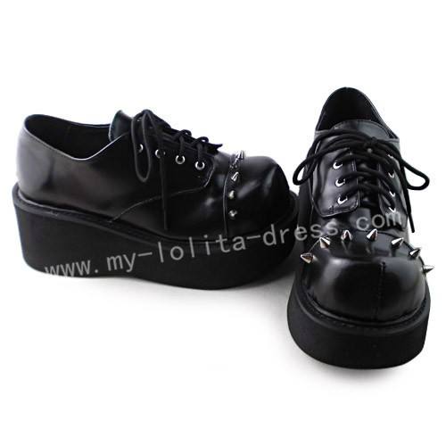 Gothic Matt Black Rivet High Platform Shoes