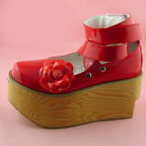 Shiny Red Flowers Lolita Shoes