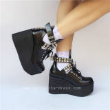 Matte Black Straps High Platform Lolita Short Boots O