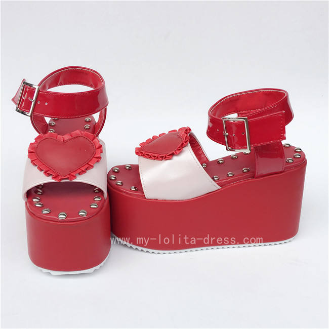 Sweet Red Heart with Pearl Pink Lolita Sandals