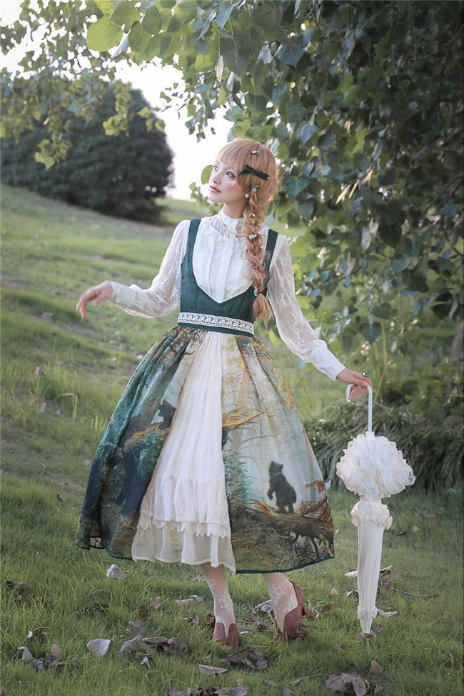 Pine Trees Forest Morning Vintage Lolita Dress-Ready Made