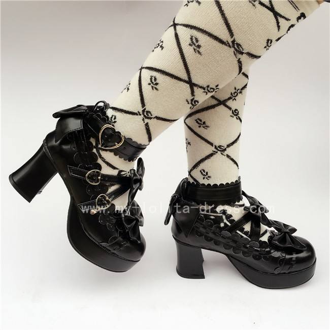 White Pink Square Heel Lolita Footwear