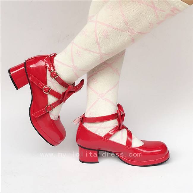 Beautiful Claret Matte Bows Lolita Shoes