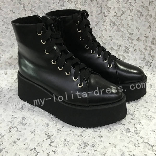 Gothic Matte Black Lolita Short Boots