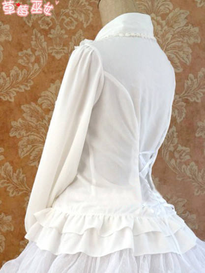Rococo Style Lace Lolita Shirt Silk and Linen Khaki -In Stock