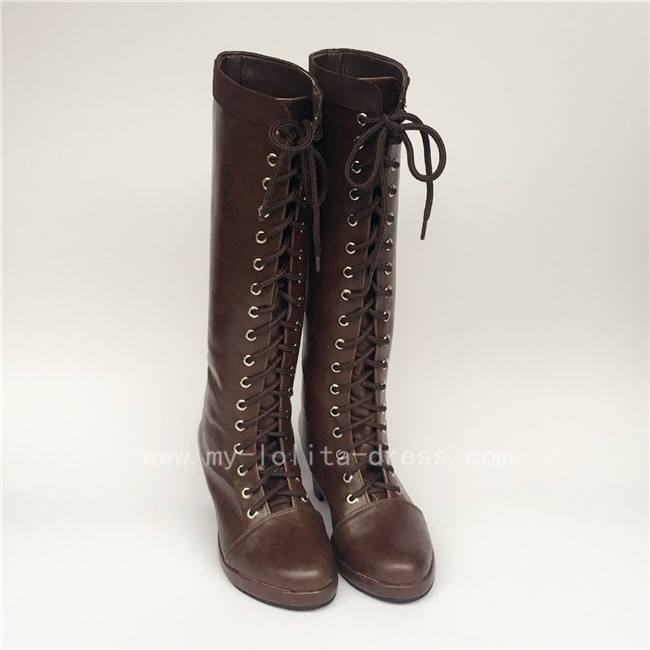 Coffee High Shaft Lolita Boots