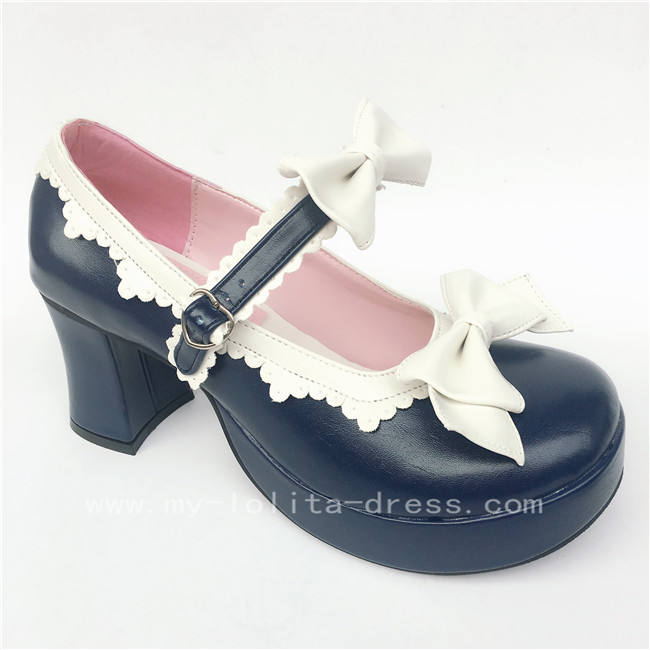 Black White Two Bows Lolita Shoes