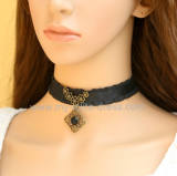 Black Gothic Girls Necklace Bronze Vintage Pendant-out