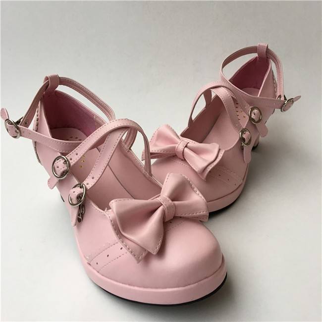 Black Bows Crossed Straps Matte Lolita Shoes Classic